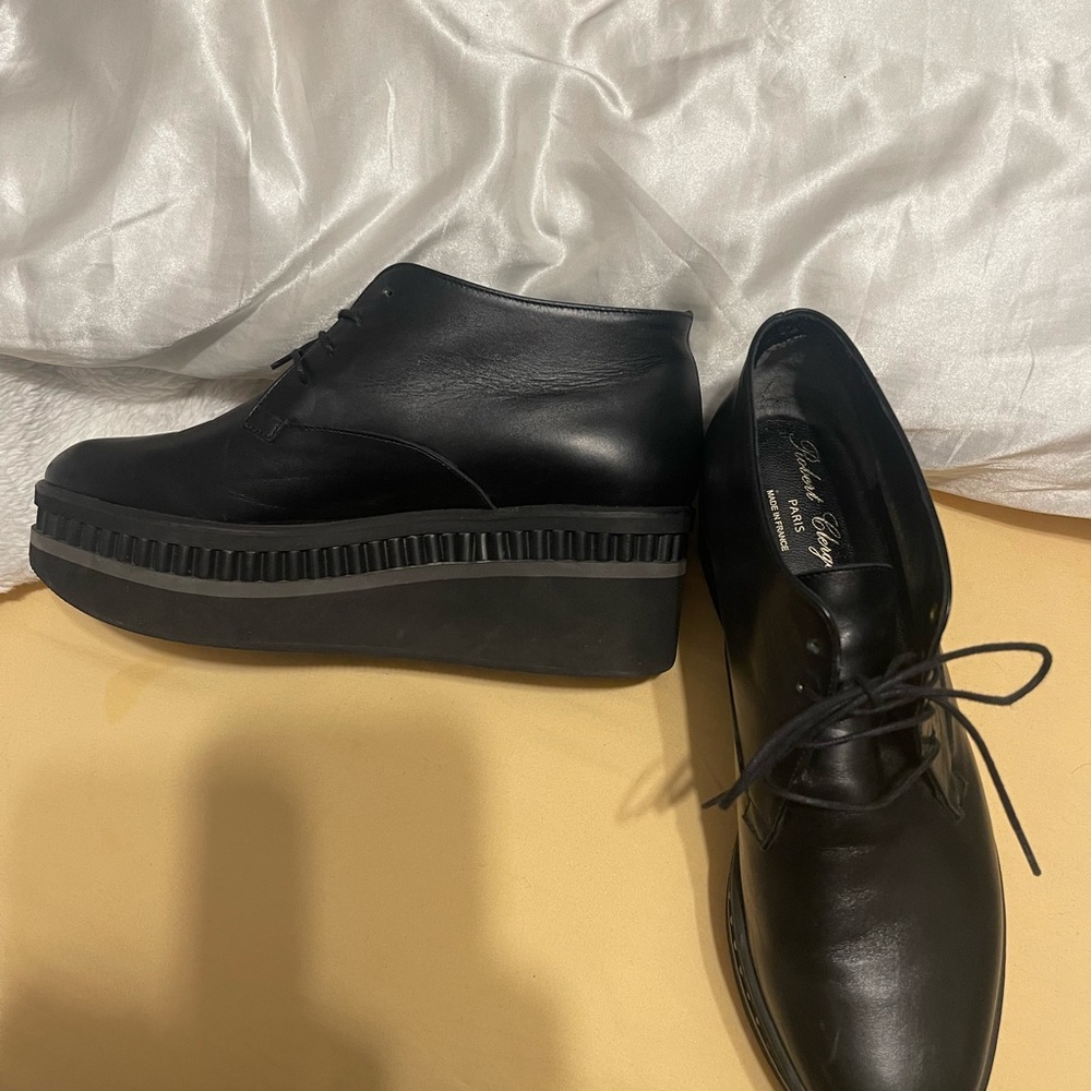 Robert Clergerie Black Leather Platform Lace-Up Loafers - Picture 5 of 9